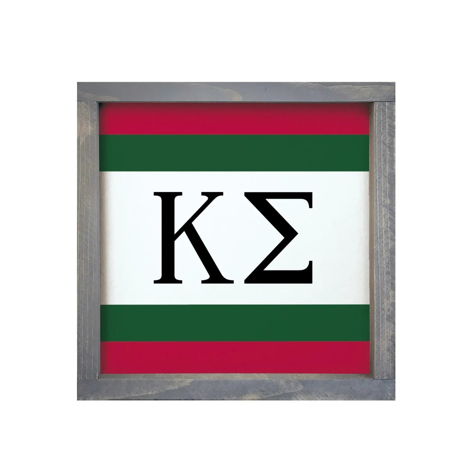 Kappa Sigma 12x12 Wood Framed Sign - Stripes Red Green Weathered Gray Wall Art & Signs