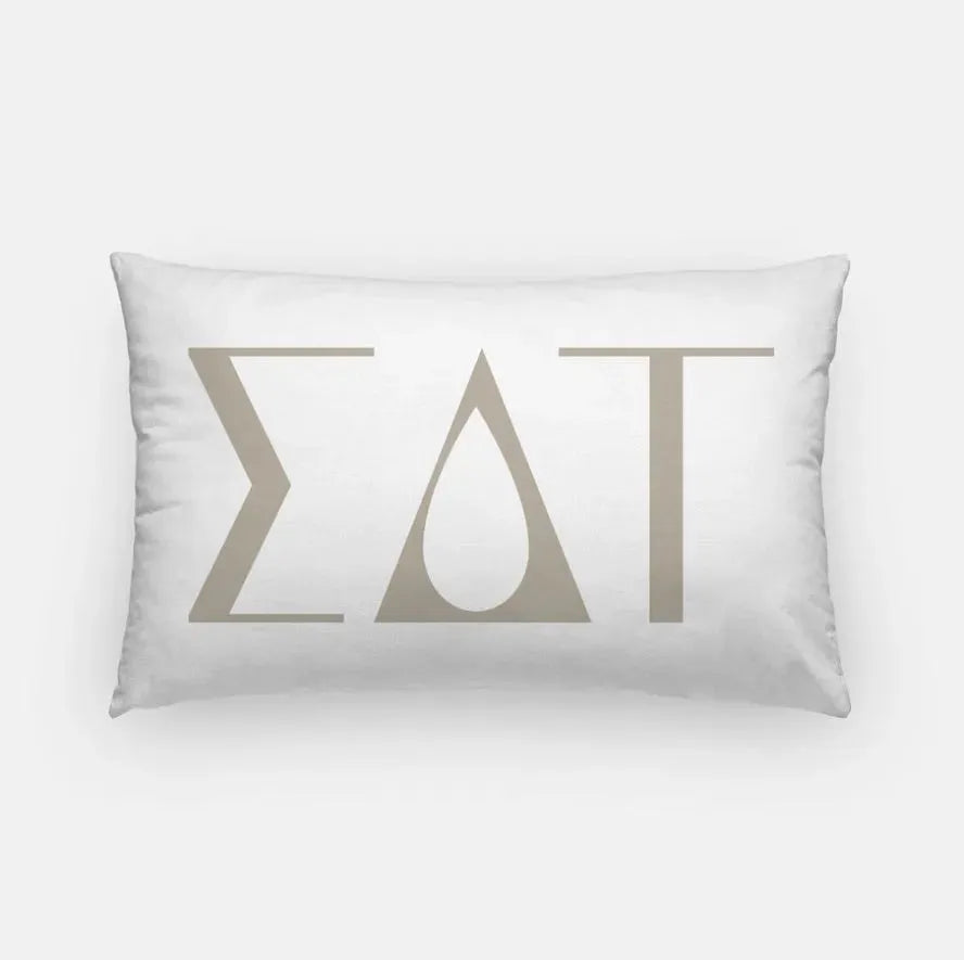 Sigma Delta Tau Lumbar Pillow Cover - Knockout Greek Letters White Cafe au Lait Pillow Covers