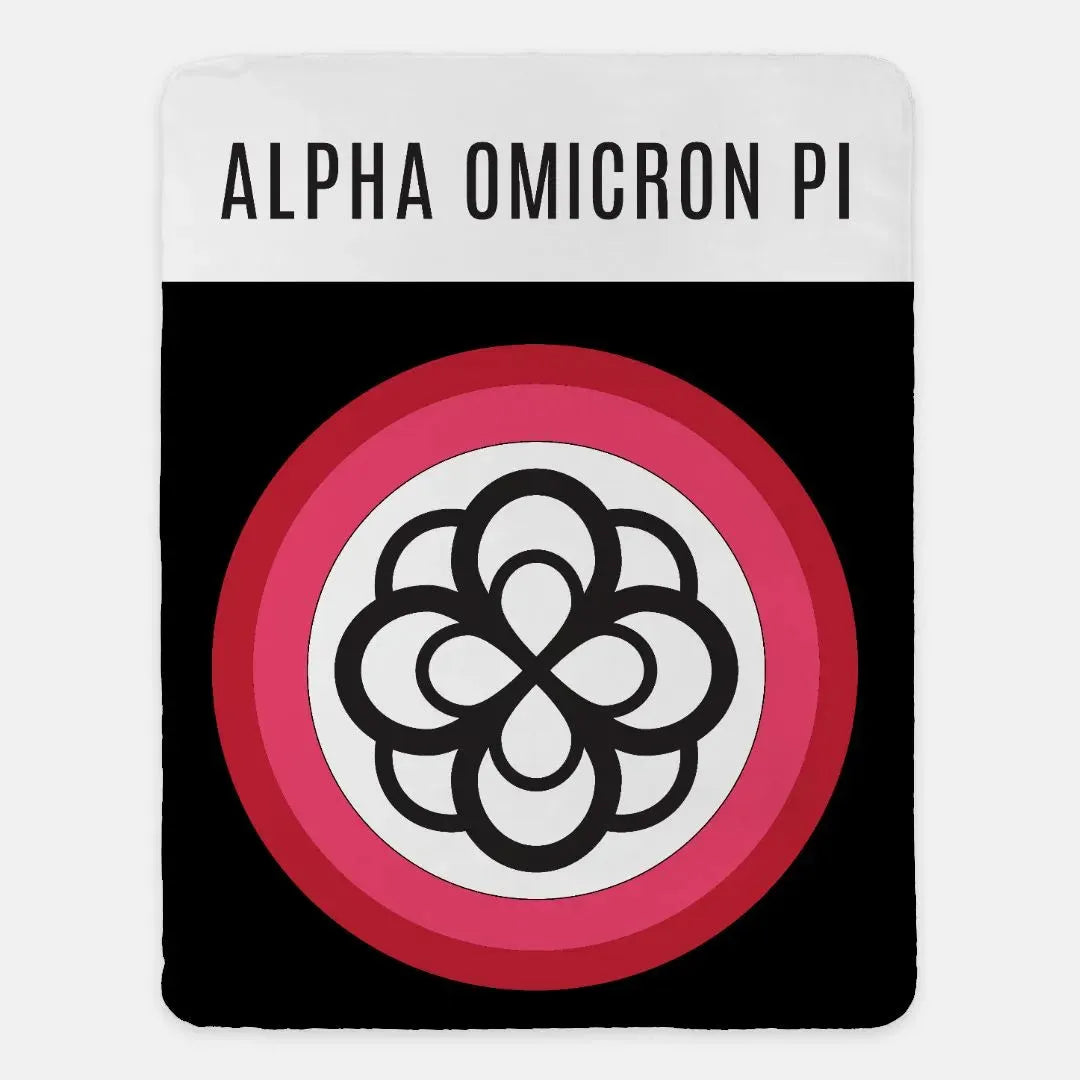 Alpha Omicron Pi XL 60x80 Sherpa Throw Blanket - Infinity Rose Wide Band Throw Blankets