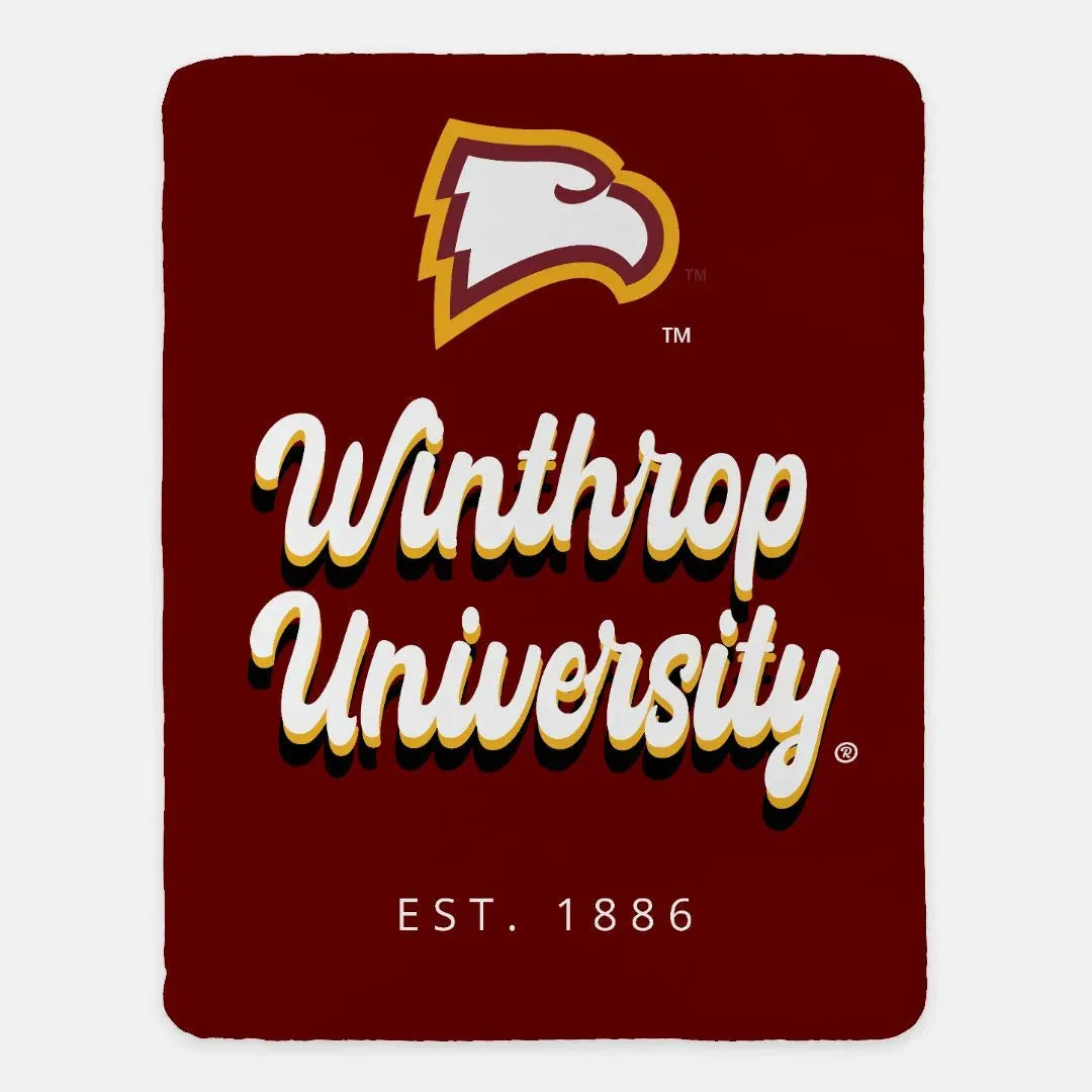 Winthrop University XL 60x80 Sherpa Throw Blanket - Retro Throw Blankets