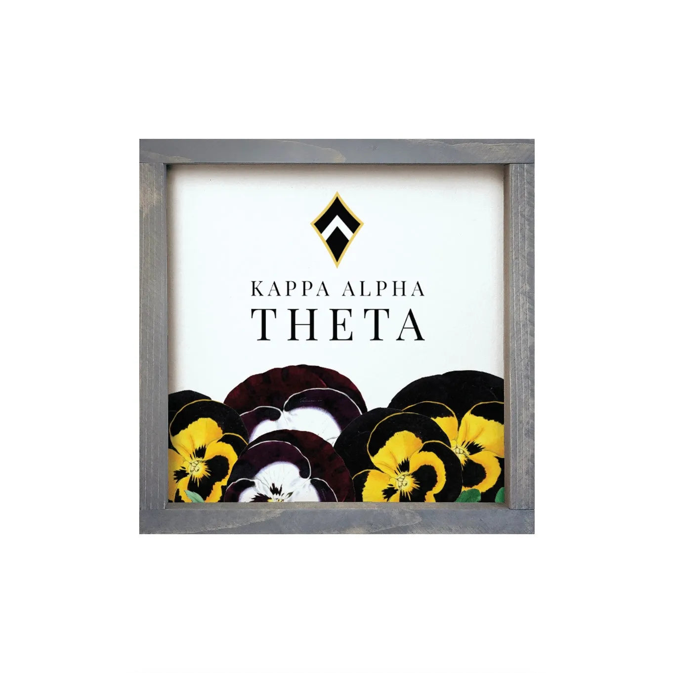 Kappa Alpha Theta 12x12 Wood Framed Sign - Pansies Weathered Gray Wall Art & Signs