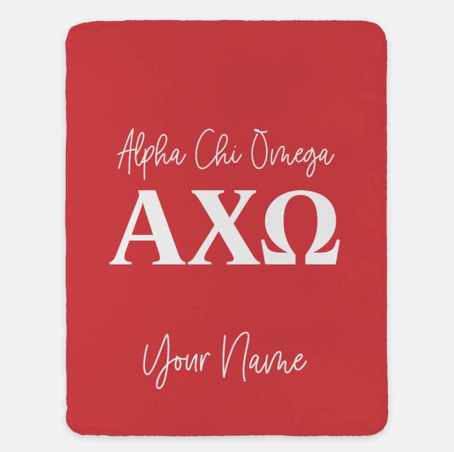 Personalized Alpha Chi Omega XL 60x80 Sherpa Blanket | AXO Gifts & Decor | Campus Greek Fit