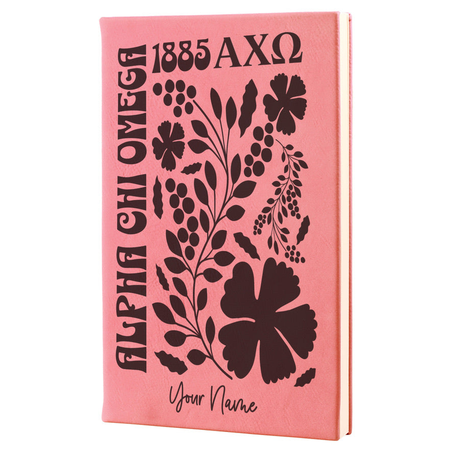 Alpha Chi Personalized Leatherette Notebook Journal - Retro Floral
