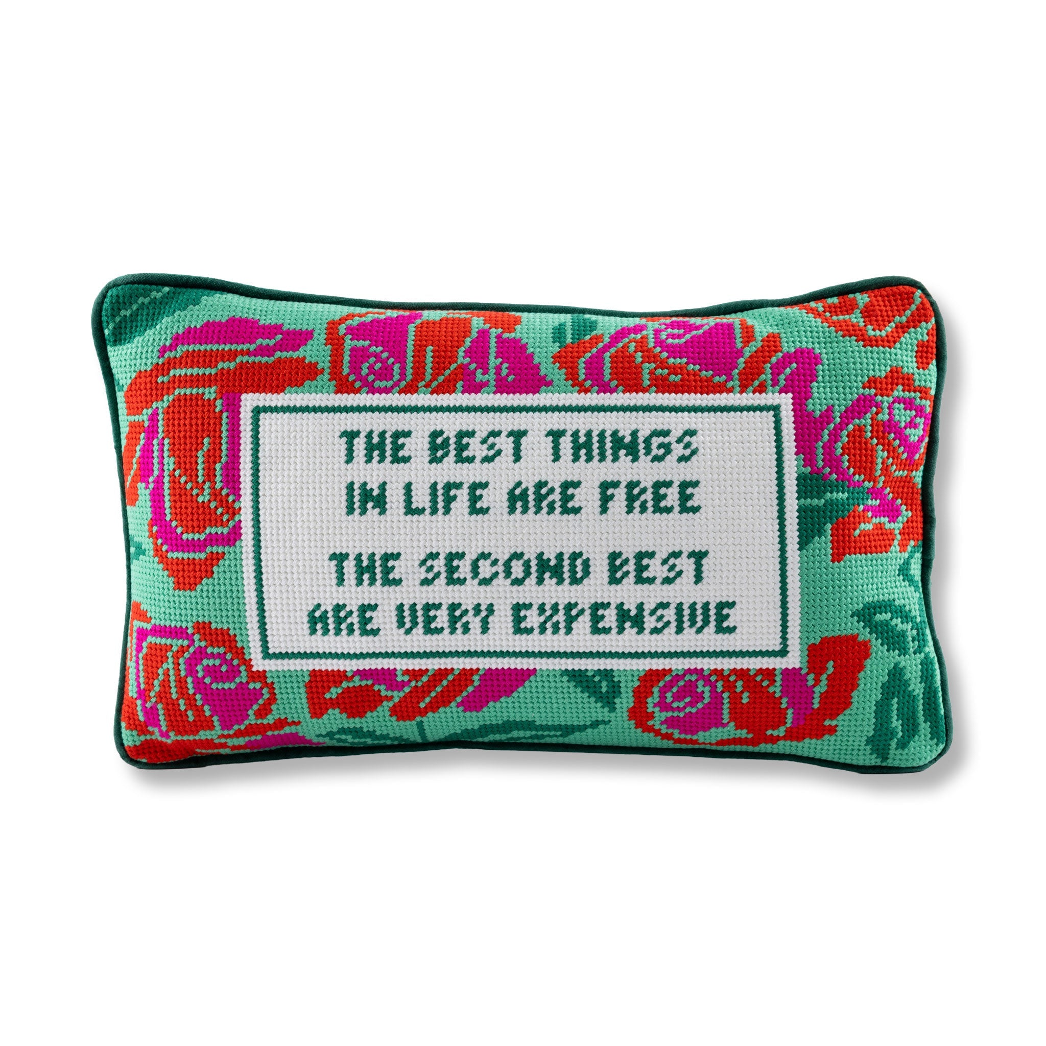 Best Things In Life Needlepoint Pillow | Vintage-inspired Dorm Decor