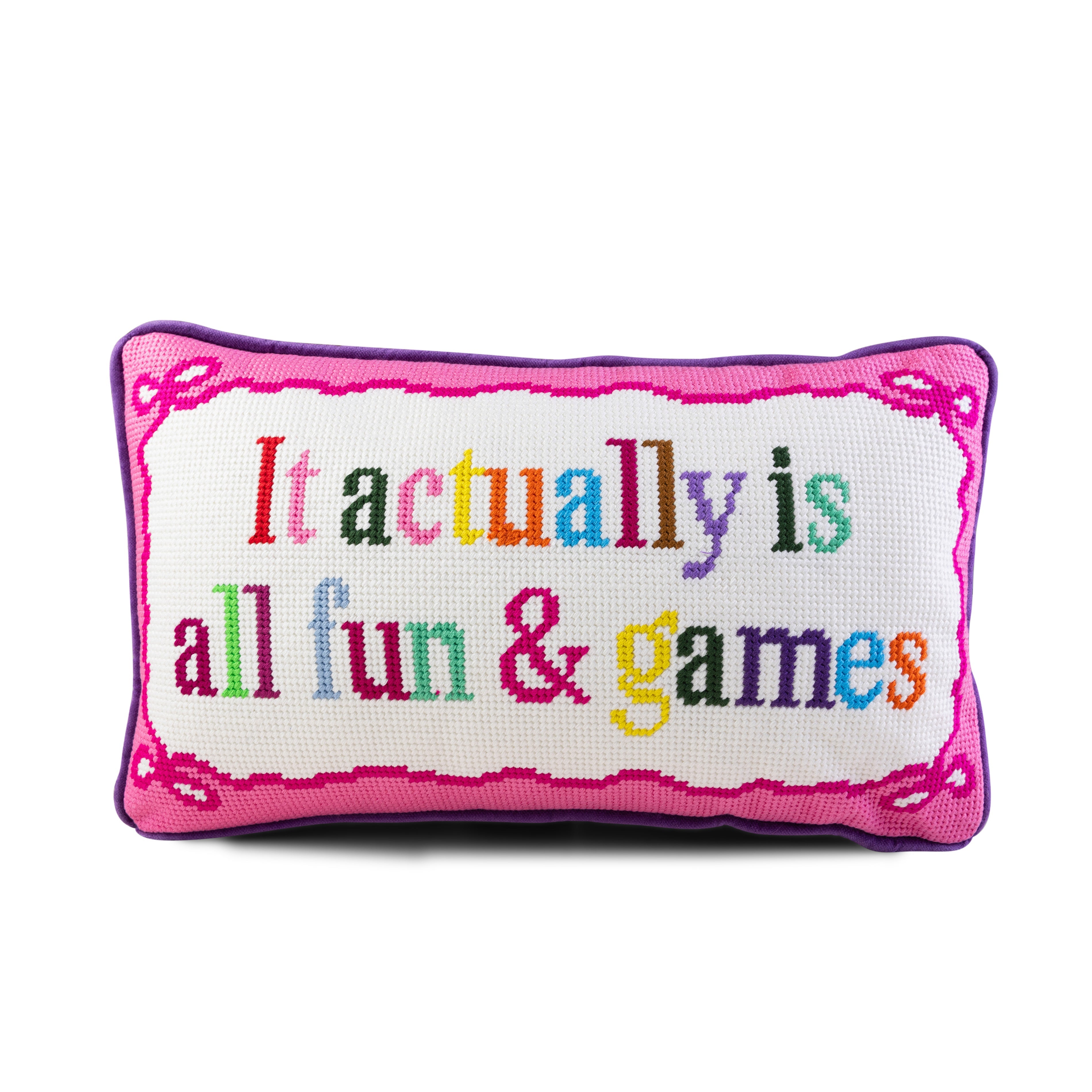 All Fun & Games Needlepoint Pillow | Funny Retro Dorm Decor
