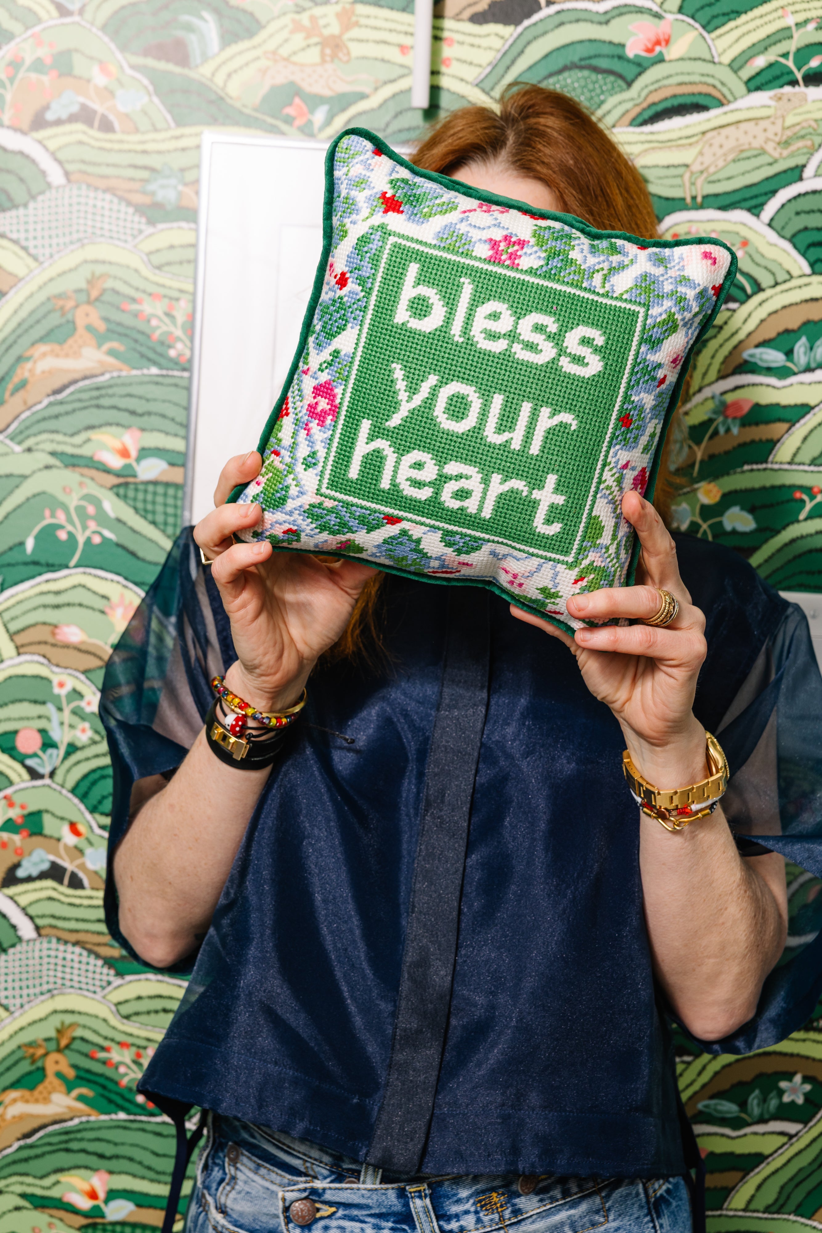 Bless Your Heart Needlepoint Pillow | Retro-Inspired Dorm Decor