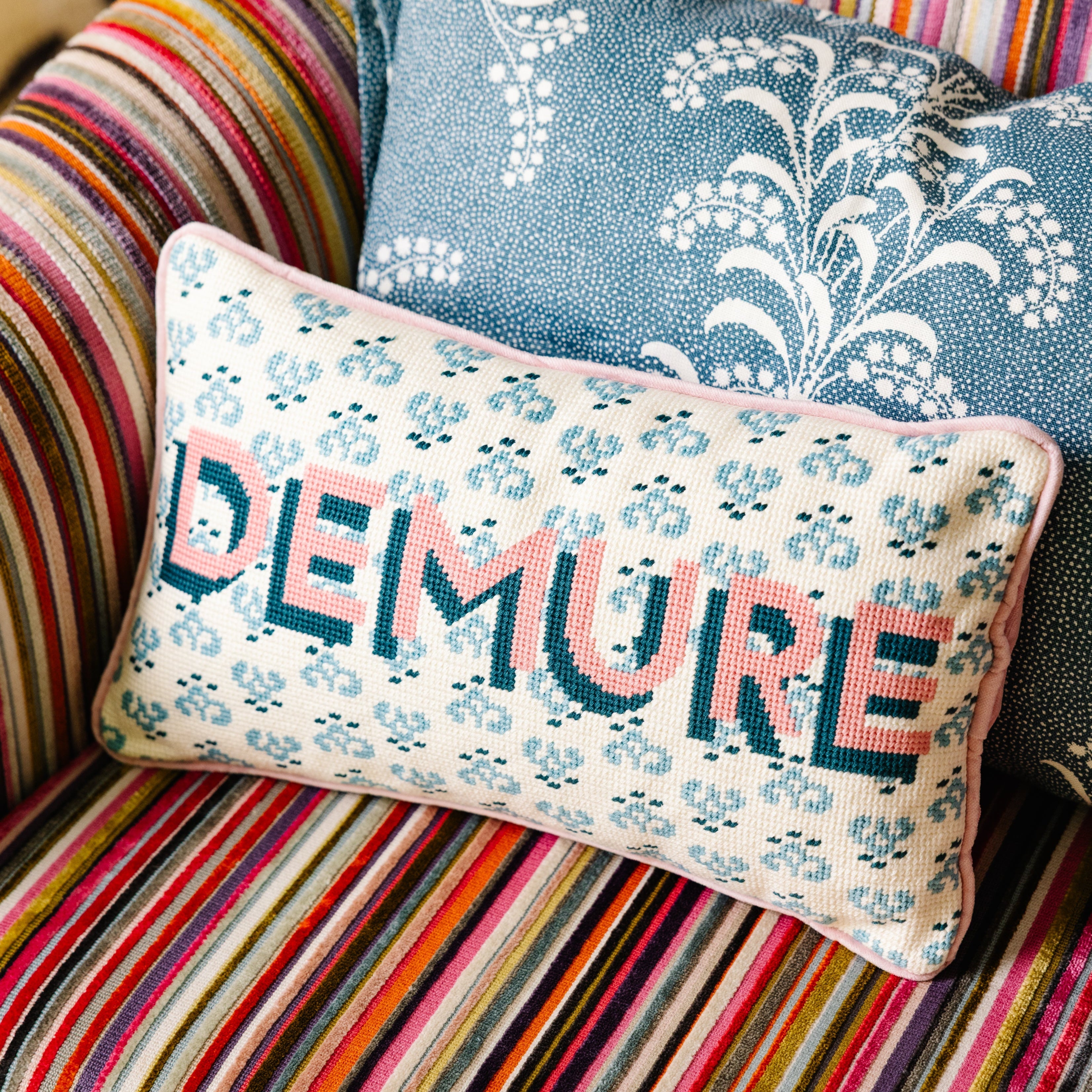 Demure Needlepoint Pillow | Pastel Grandmillennial Dorm Decor