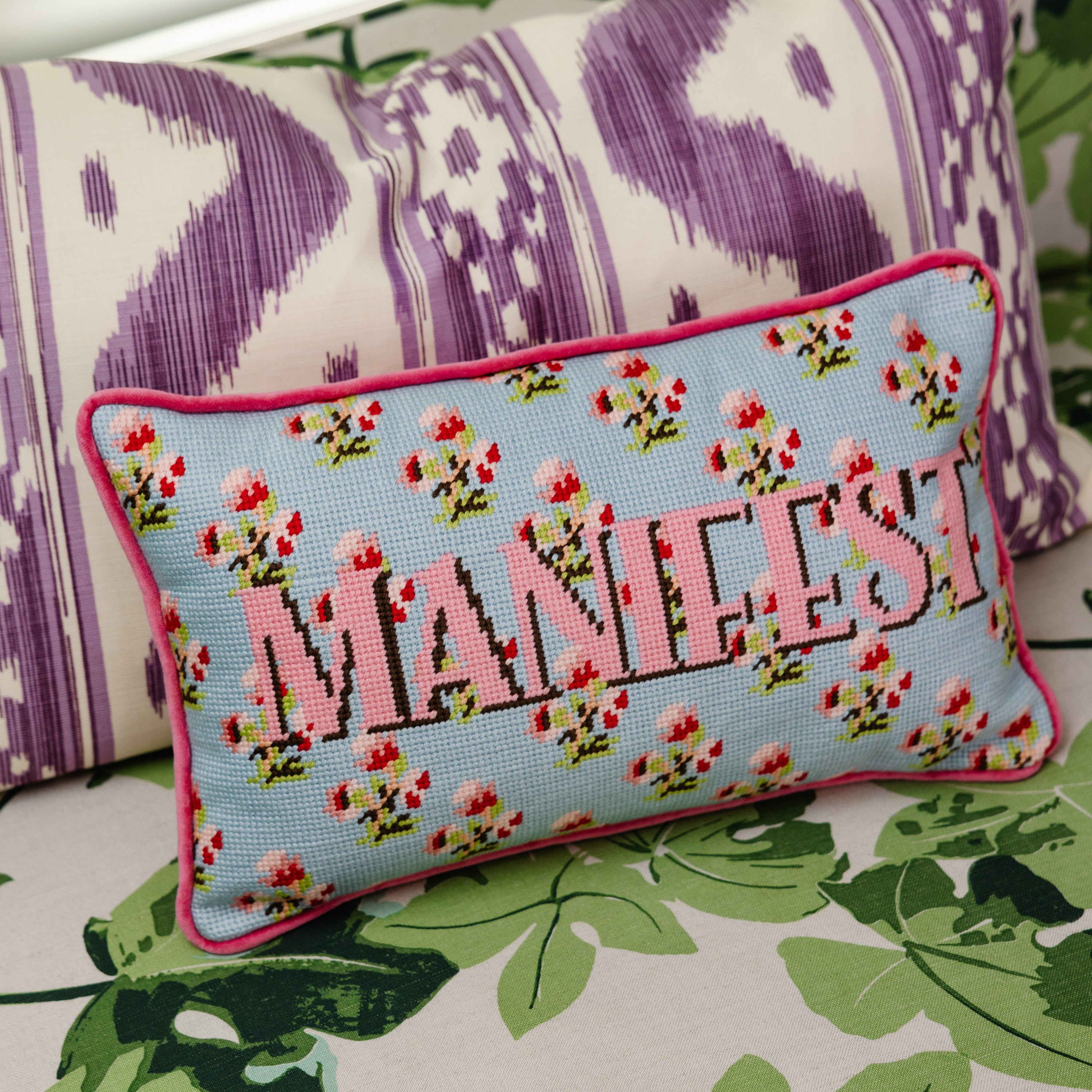 Manifestation Needlepoint Pillow | Cute College Dorm Decor 