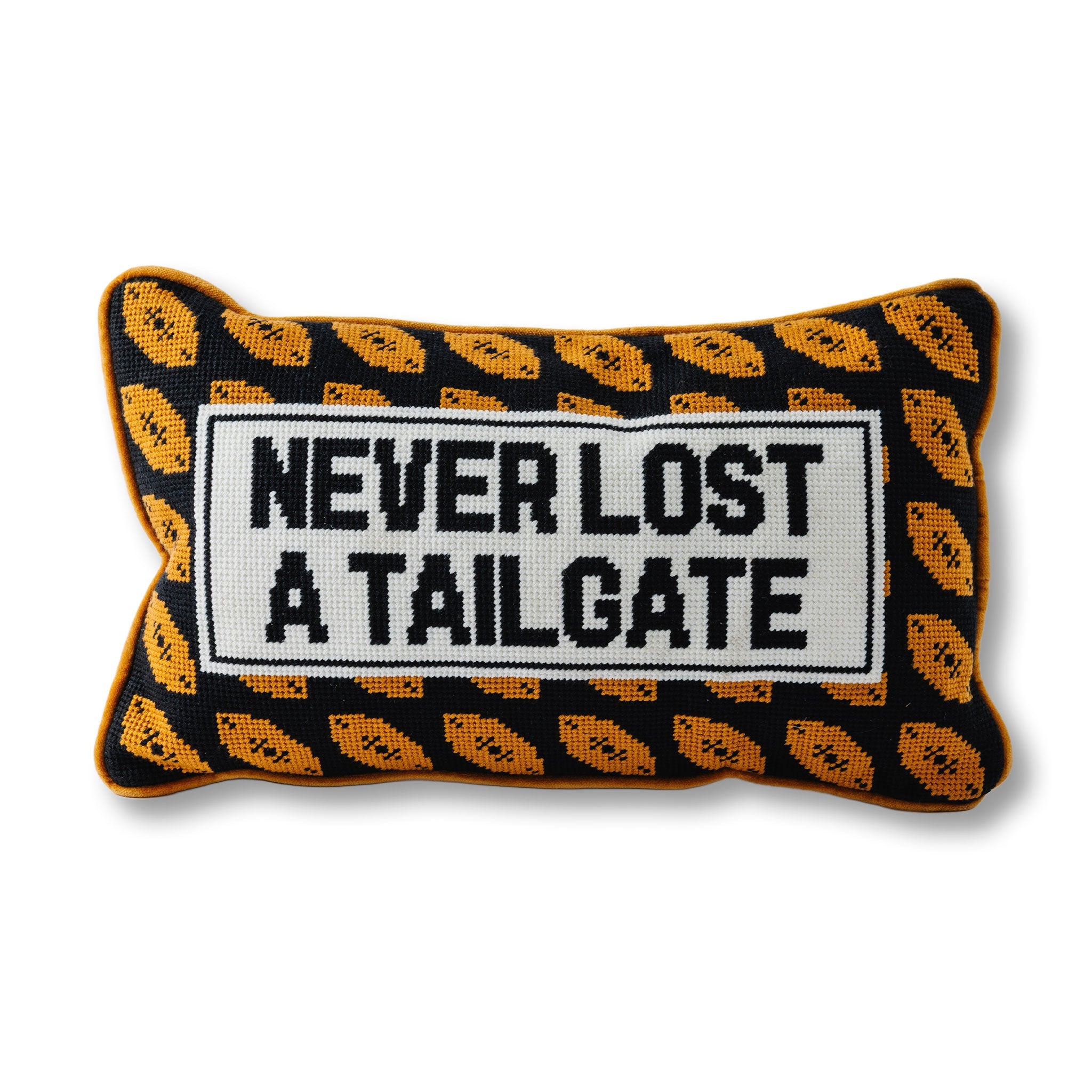 Never Lost A Tailgate Football Needlepoint Pillow | College Dorm Decor
