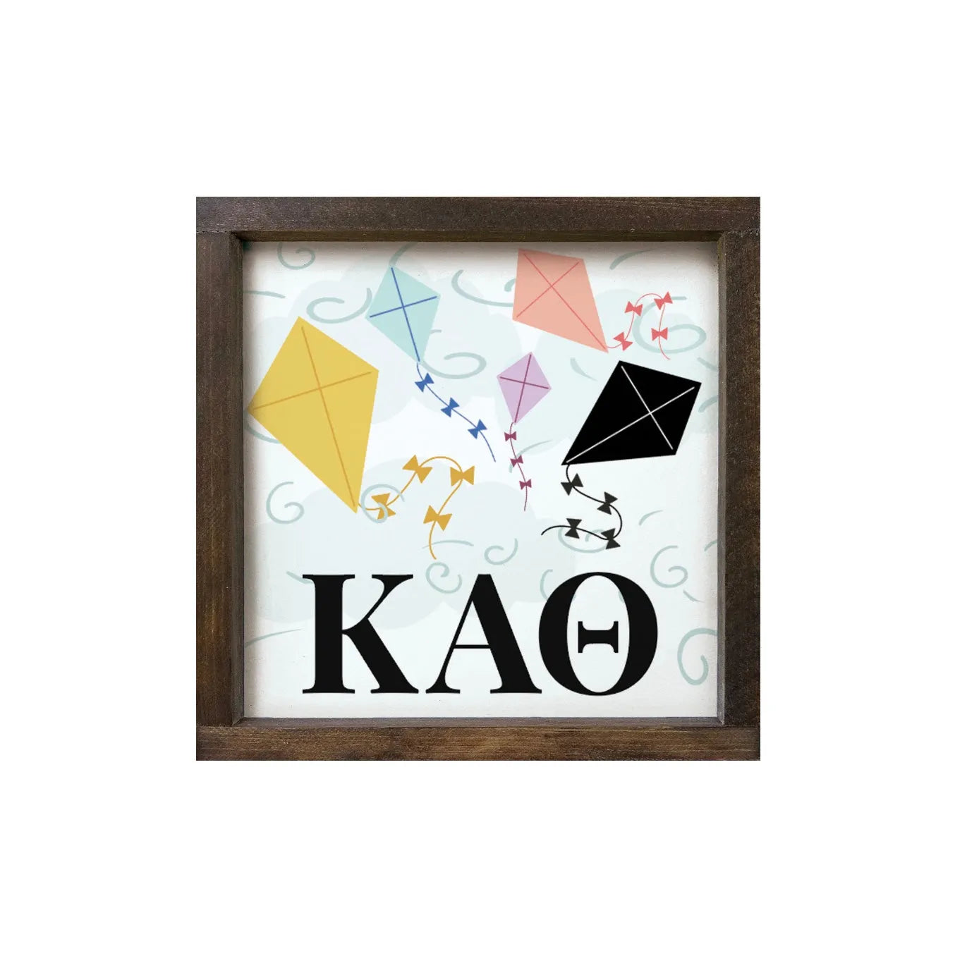 Kappa Alpha Theta 12x12 Wood Framed Sign - Kites Walnut Stain Wall Art & Signs