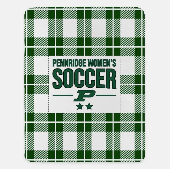 Pennridge Women's Soccer XL 60x80 Sherpa Blanket - Plaid Green White Throw Blankets