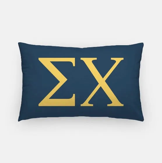Sigma Chi Lumbar Pillow Cover - Greek Letters Deep Blue Gold Pillow Covers