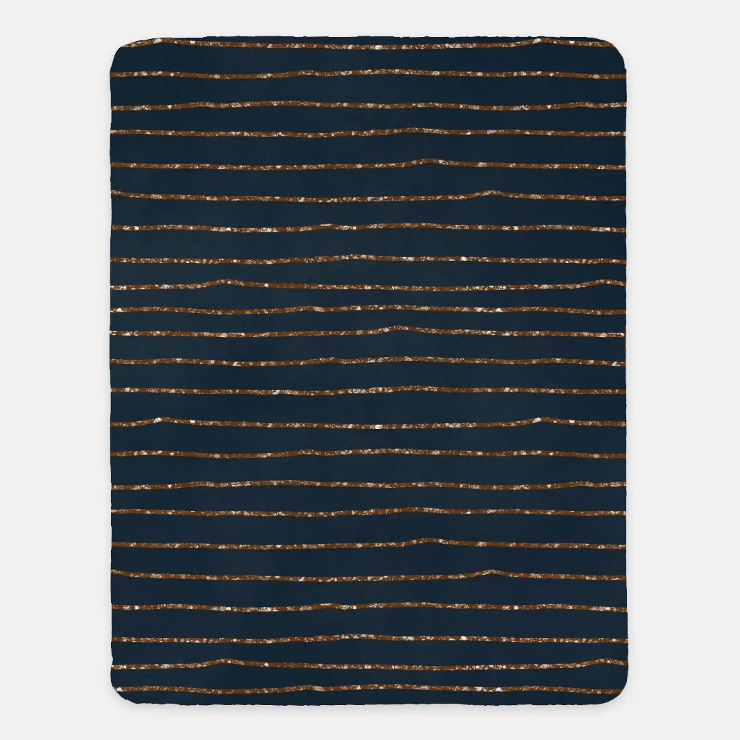 Navy & Bronze Glitter Stripe XL 60x80 Sherpa Blanket Blankets