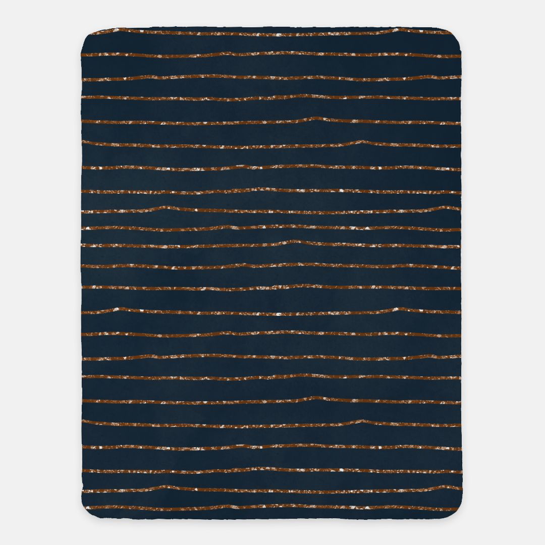 Navy & Gold Glitter Stripe XL 60x80 Sherpa Blanket | Custom Dorm Decor