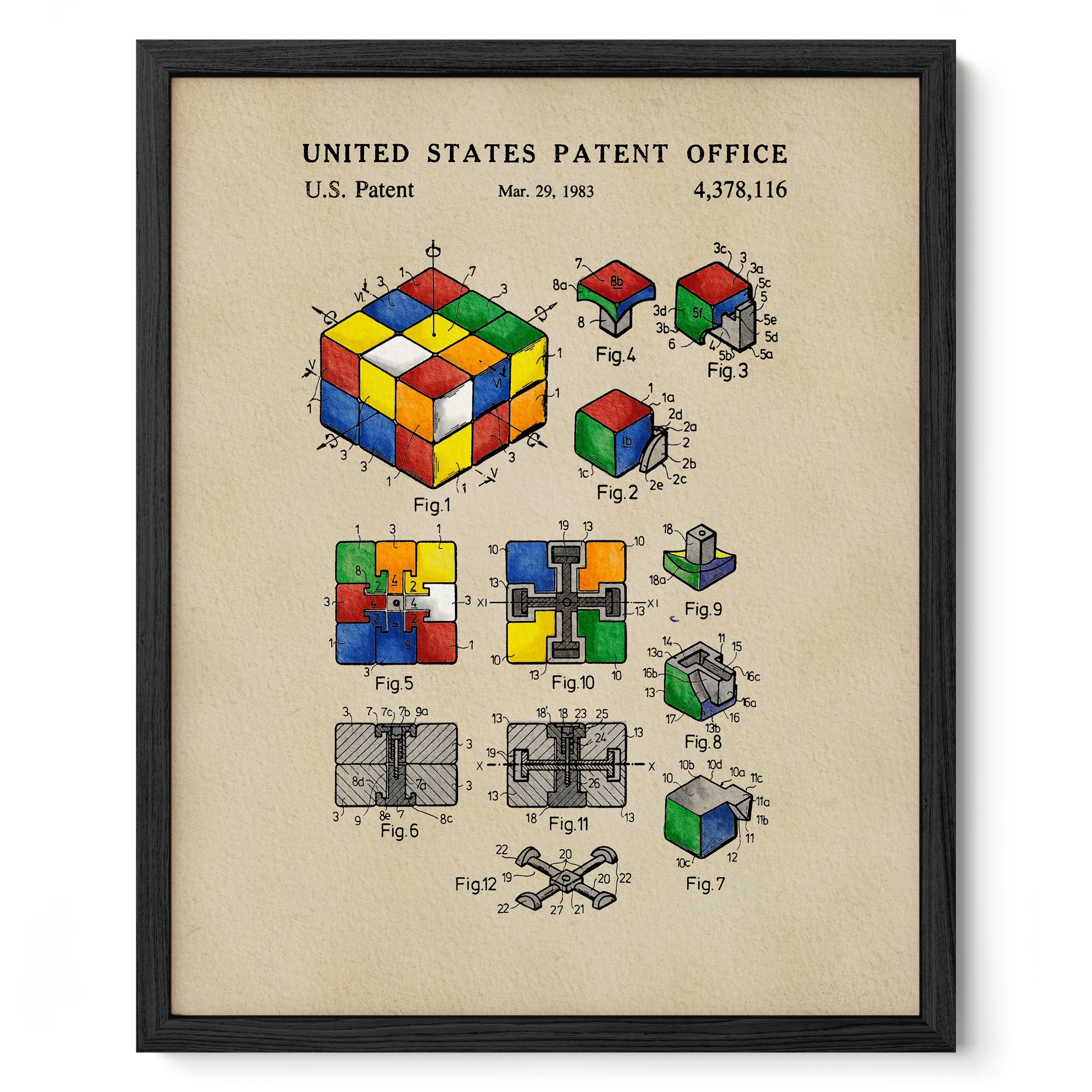 Rubik's Cube US Patent Art Print | Vintage Game Enthusiasts Gifts