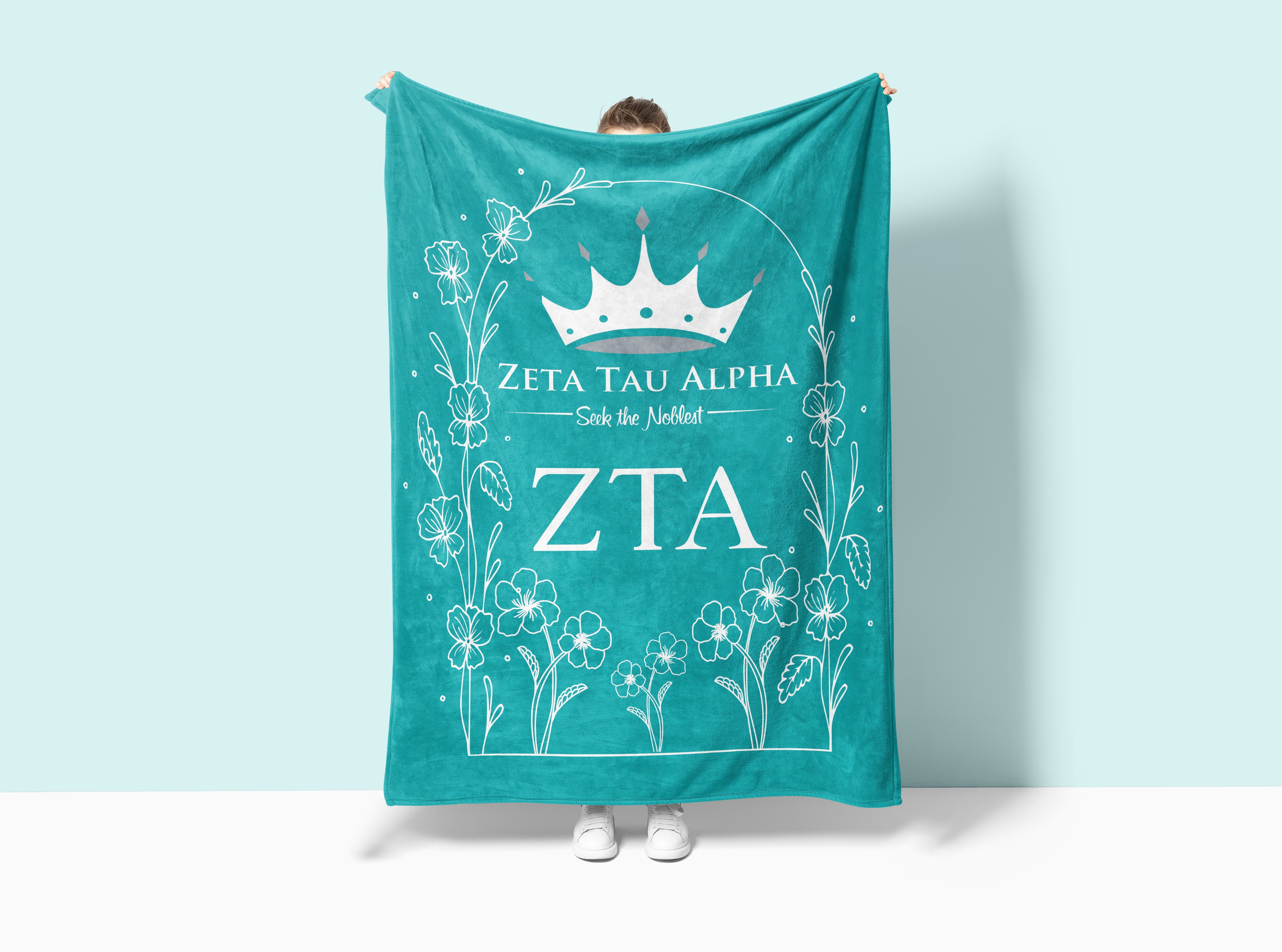 Zeta Tau Alpha Blanket - Turquoise White Violet Frame 60x80 | ZTA Gift…