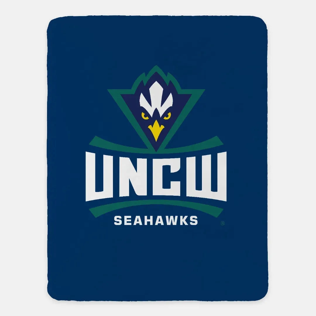 UNCW Navy Sherpa Blanket - 60"x80" Throw Blankets