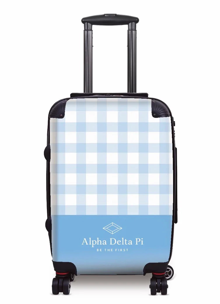 Alpha Delta Pi Carry-on Luggage - Gingham Adelphean Blue Suitcases
