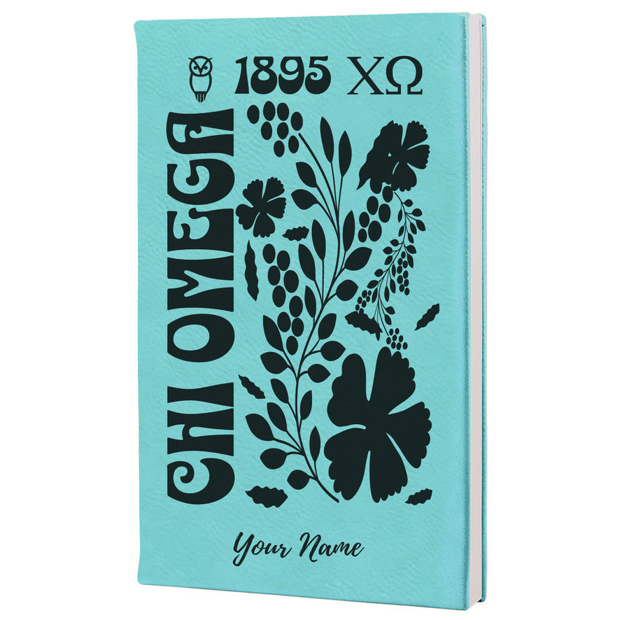 Chi Omega Personalized Leatherette Notebook Journal - Retro Floral