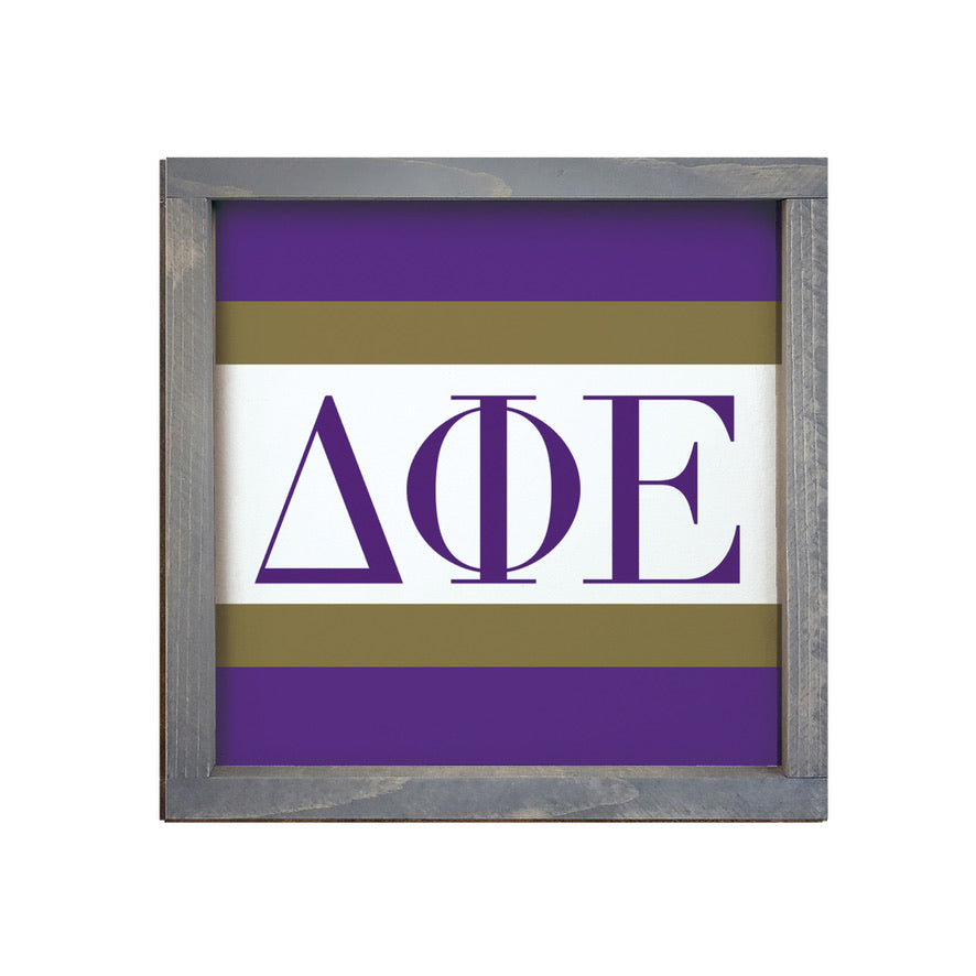 Delta Phi Epsilon 12x12 Wood Framed Sign - Stripes | DPHIE Gifts