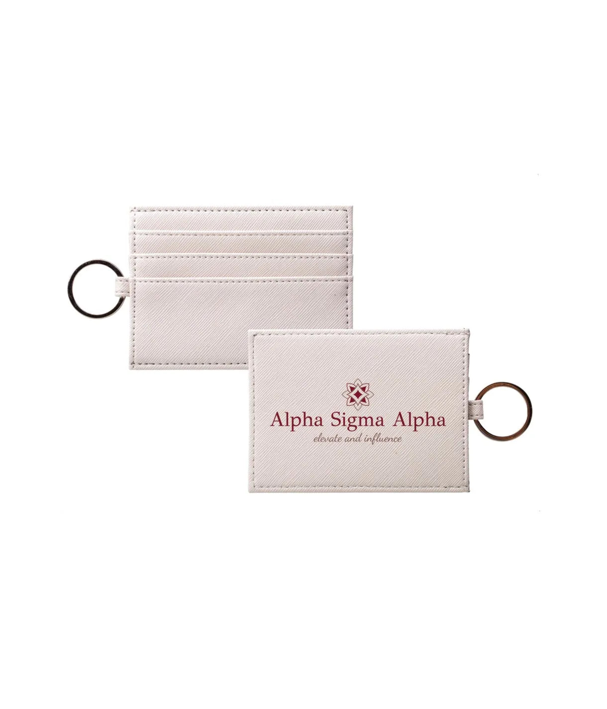 Alpha Sigma Alpha Vegan Saffiano Leather Keychain Card Holder Travel Wallet