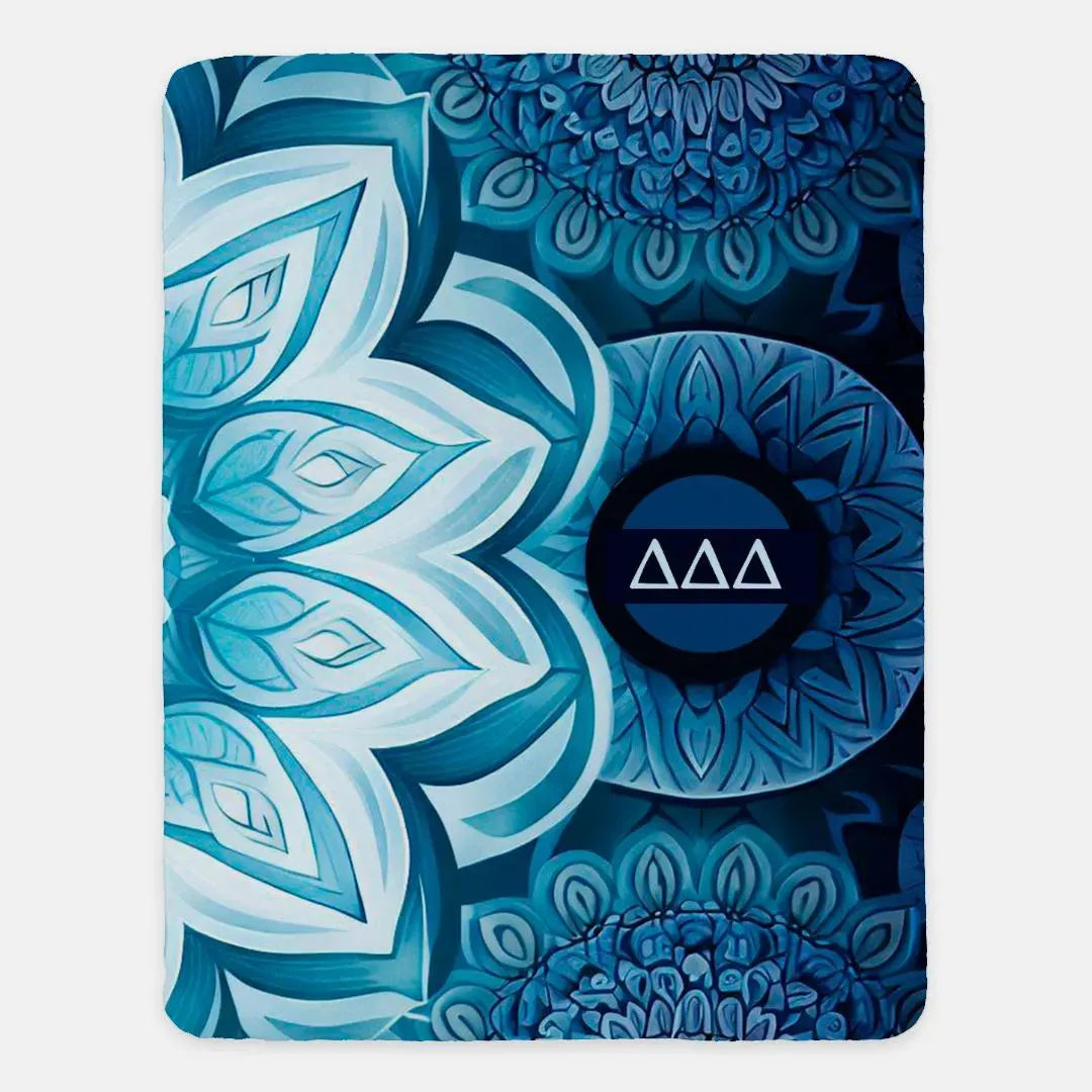 Tri Delta XL 60x80 Sherpa Blanket - Blue Mandala Throw Blankets