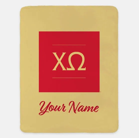 Chi Omega Personalized XL 60x80 Sherpa Throw Blanket Straw Red Throw Blankets