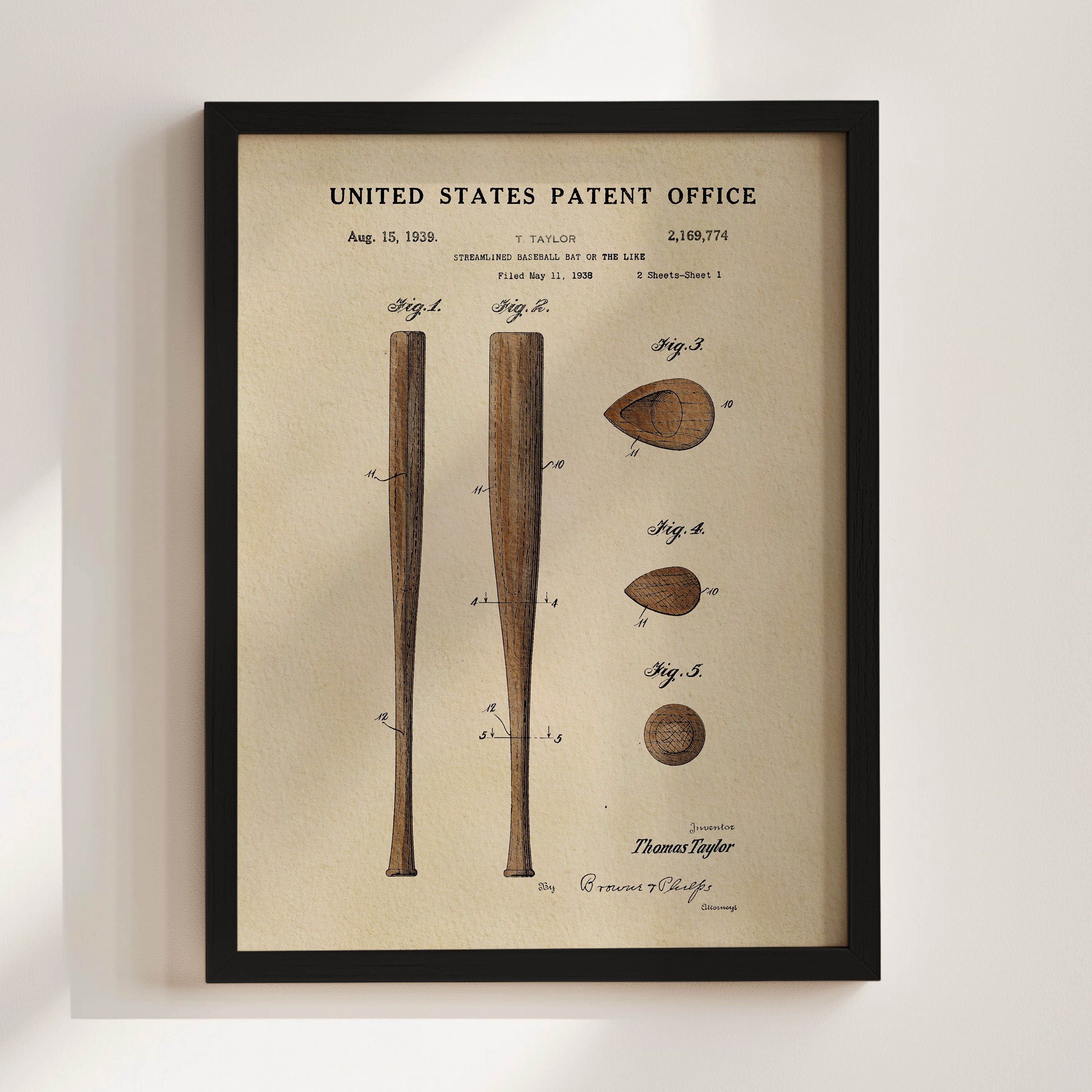 Baseball Bat US Patent Art Print | Sports-Themed Wall Art | Dorm Decor for Guys | Campus Greek Fit