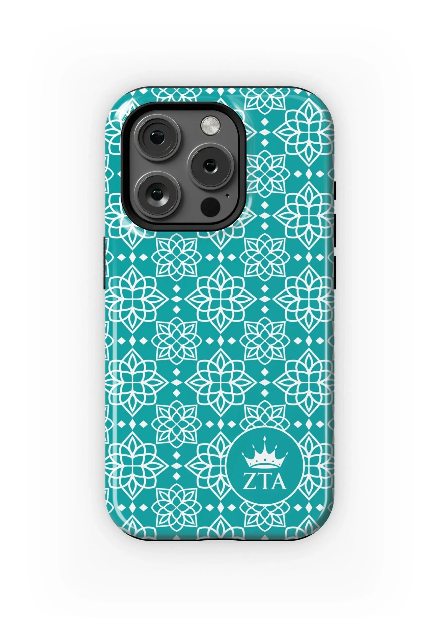 Zeta Tau Alpha iPhone 15, 14, 13 Mobile Phone Case - Turquoise Ornate Gloss Mobile Phone Cases