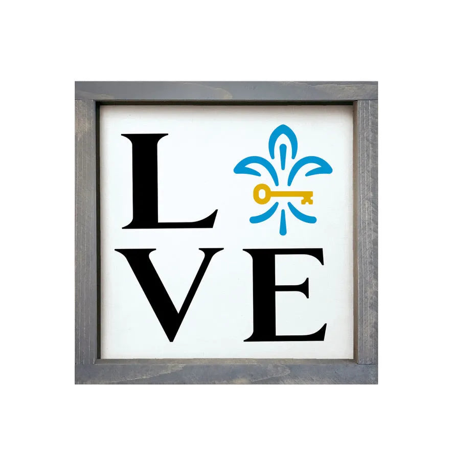 KKG 12x12 Wood Framed Sign - LOVE Fleur De Key Weathered Gray Wall Art & Signs