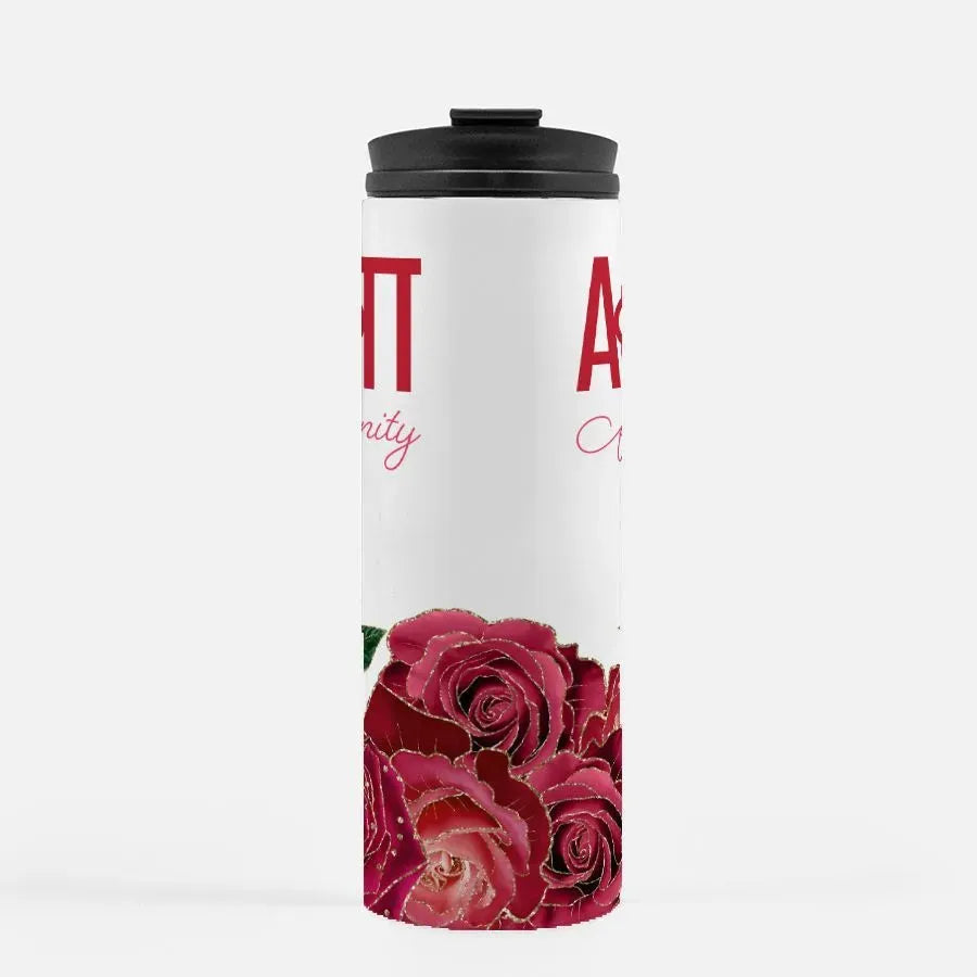 Alpha Omicron Pi Thermal Tumbler - White Glam Roses 16 oz. Drinkware