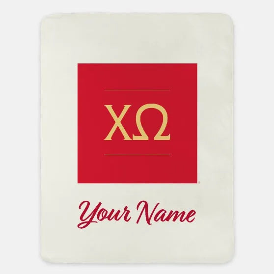 Chi Omega Personalized XL 60x80 Sherpa Throw Blanket Cream Red Throw Blankets