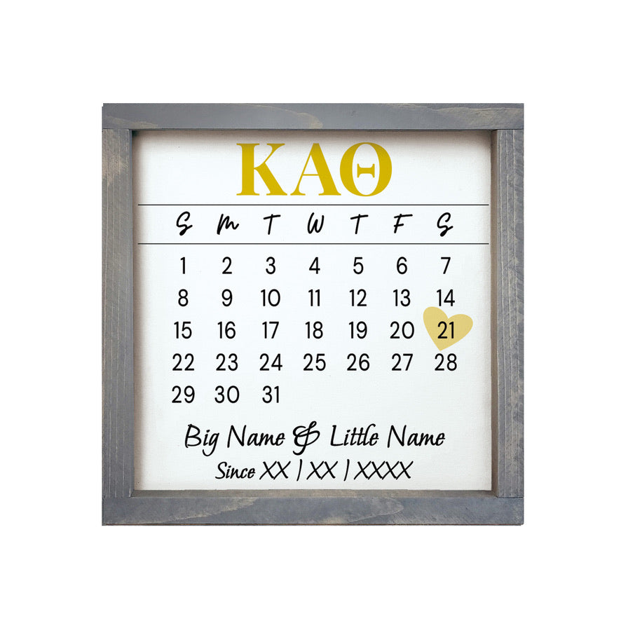 Kappa Alpha Theta Personalized Big Little Calendar Framed Sign - 12x12