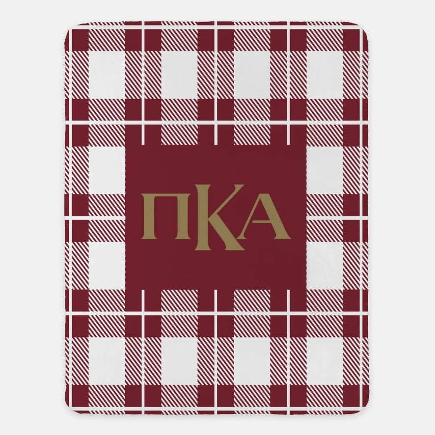 Pi Kappa Alpha XL 60x80 Sherpa Throw Blanket - Plaid Garnet Throw Blankets