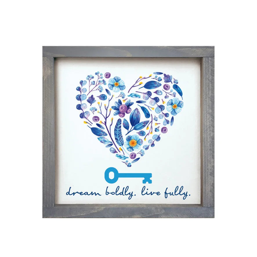Kappa Kappa Gamma 12x12.Wood Framed Sign - Blue Floral Heart Weathered Gray Wall Art & Signs