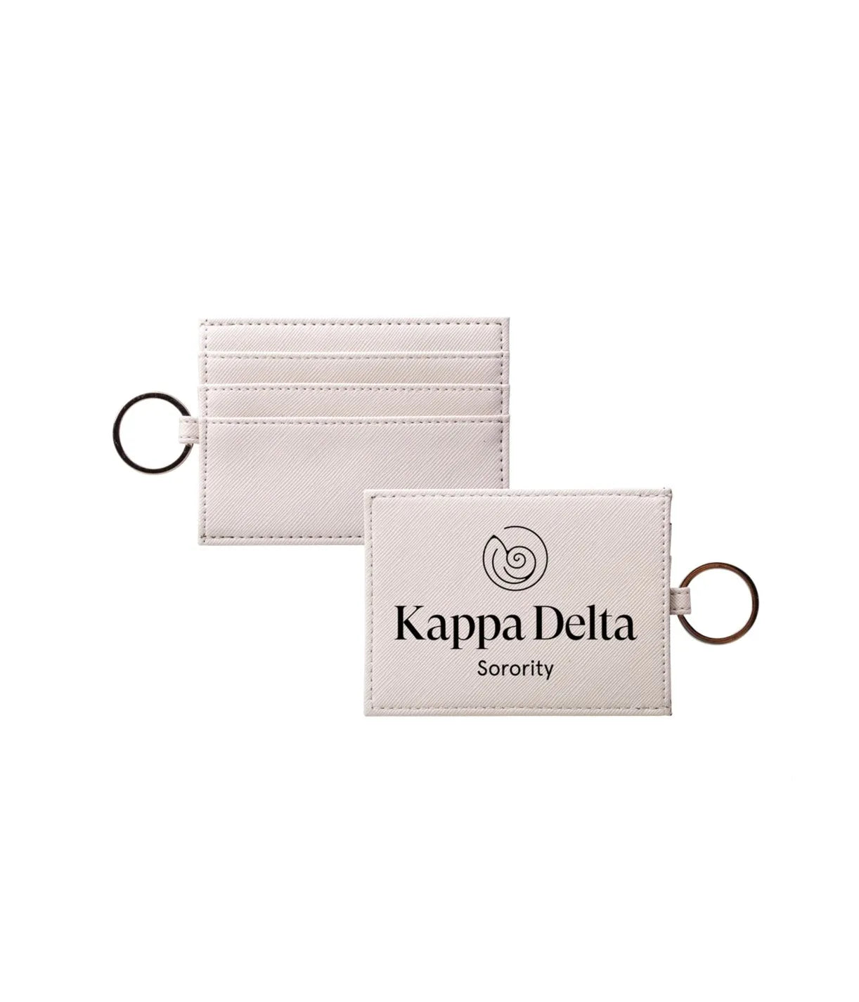 Kappa Delta Traditional Vegan Saffiano Leather Keychain Card Holder Black Travel Wallet