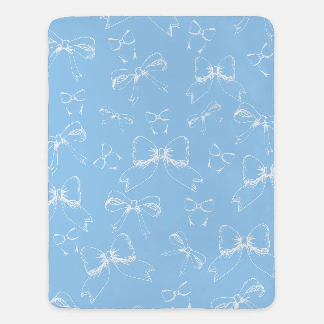 Bows XL 60x80 Sherpa Blanket Light Blue Classic Throw Blankets