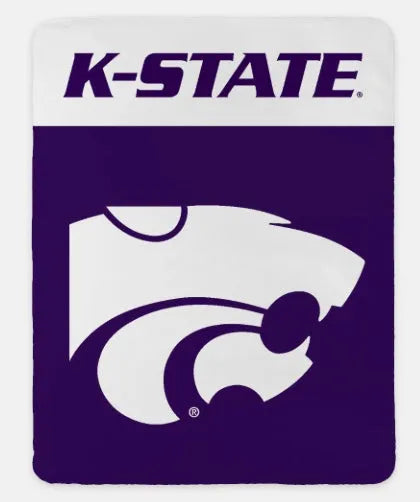 K-State XL 60x80 Sherpa Blanket - Purple Powercat Wide Band Throw Blankets