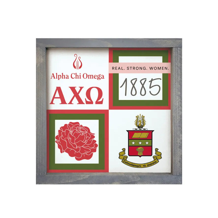Alpha Chi Omega Pi 12x12 Wood Framed Sign - Color Block Weathered Gray Wall Art & Signs