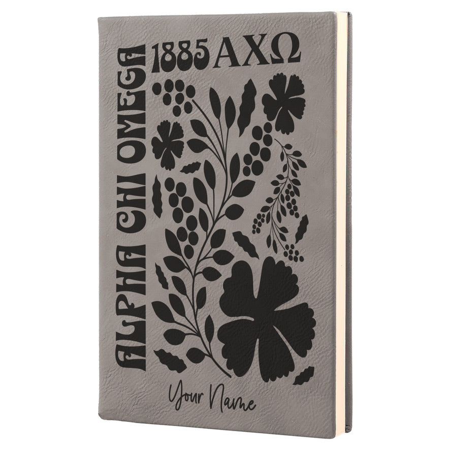 Alpha Chi Personalized Leatherette Notebook Journal - Retro Floral