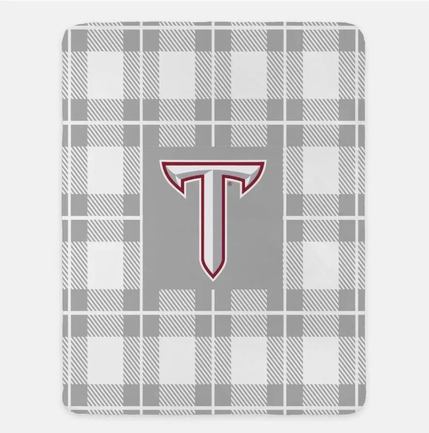 Troy University XL 60x80 T Sherpa Blanket Gray Throw Blankets
