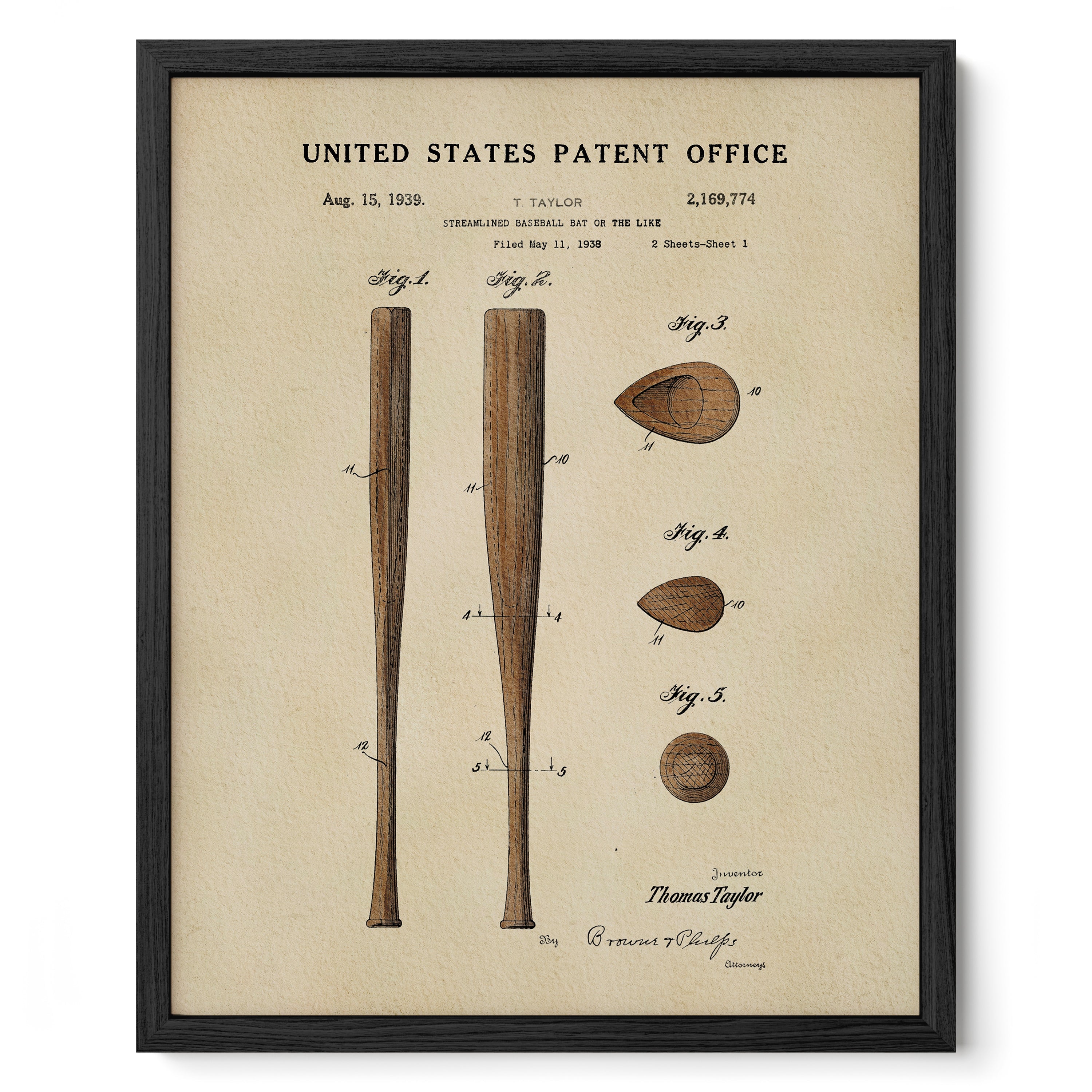 Baseball Bat US Patent Art Print | Sports-Themed Wall Art | Dorm Decor for Guys | Campus Greek Fit