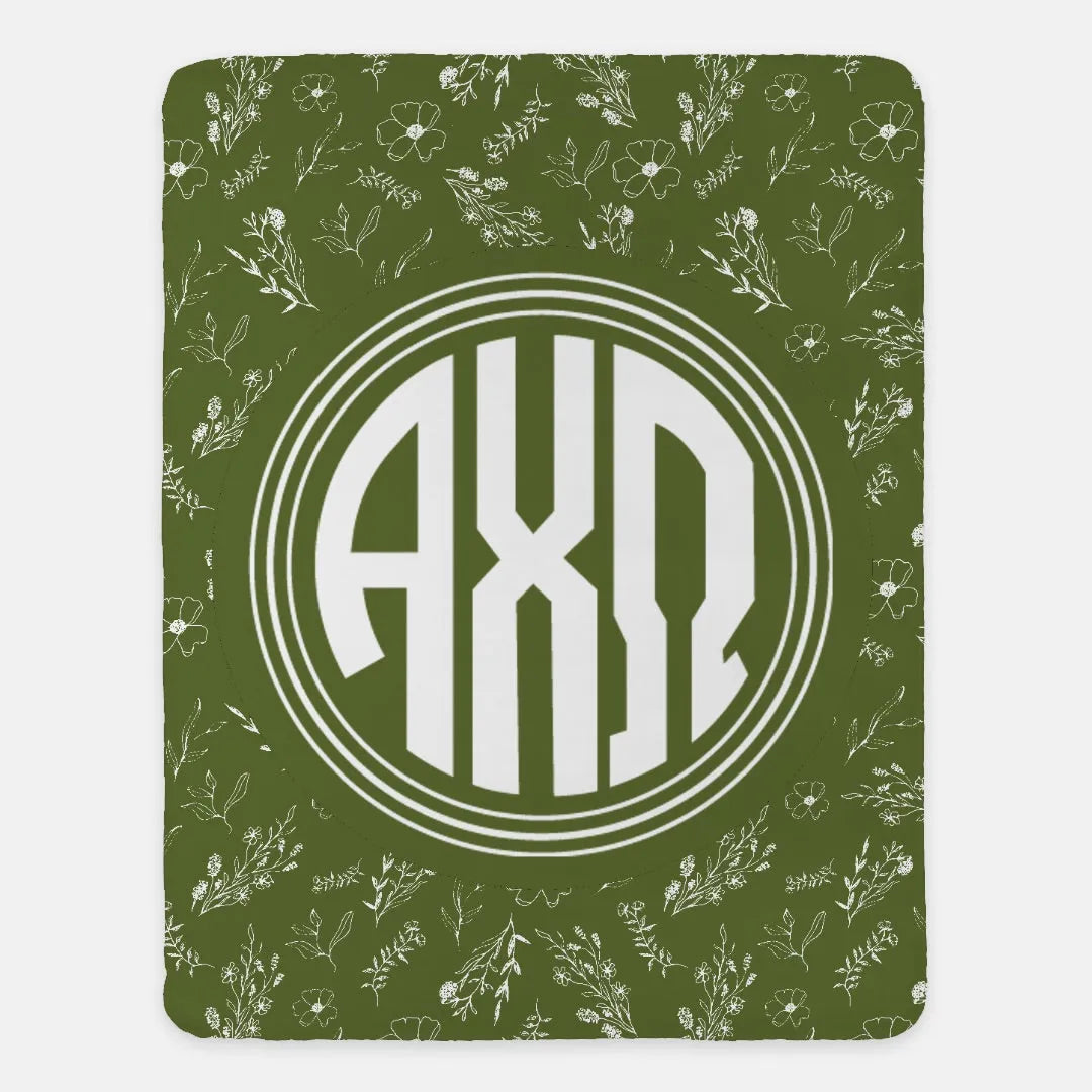 Alpha Chi Omega XL 60x80 Sherpa Throw Blanket - Vintage Floral | AXO Gifts