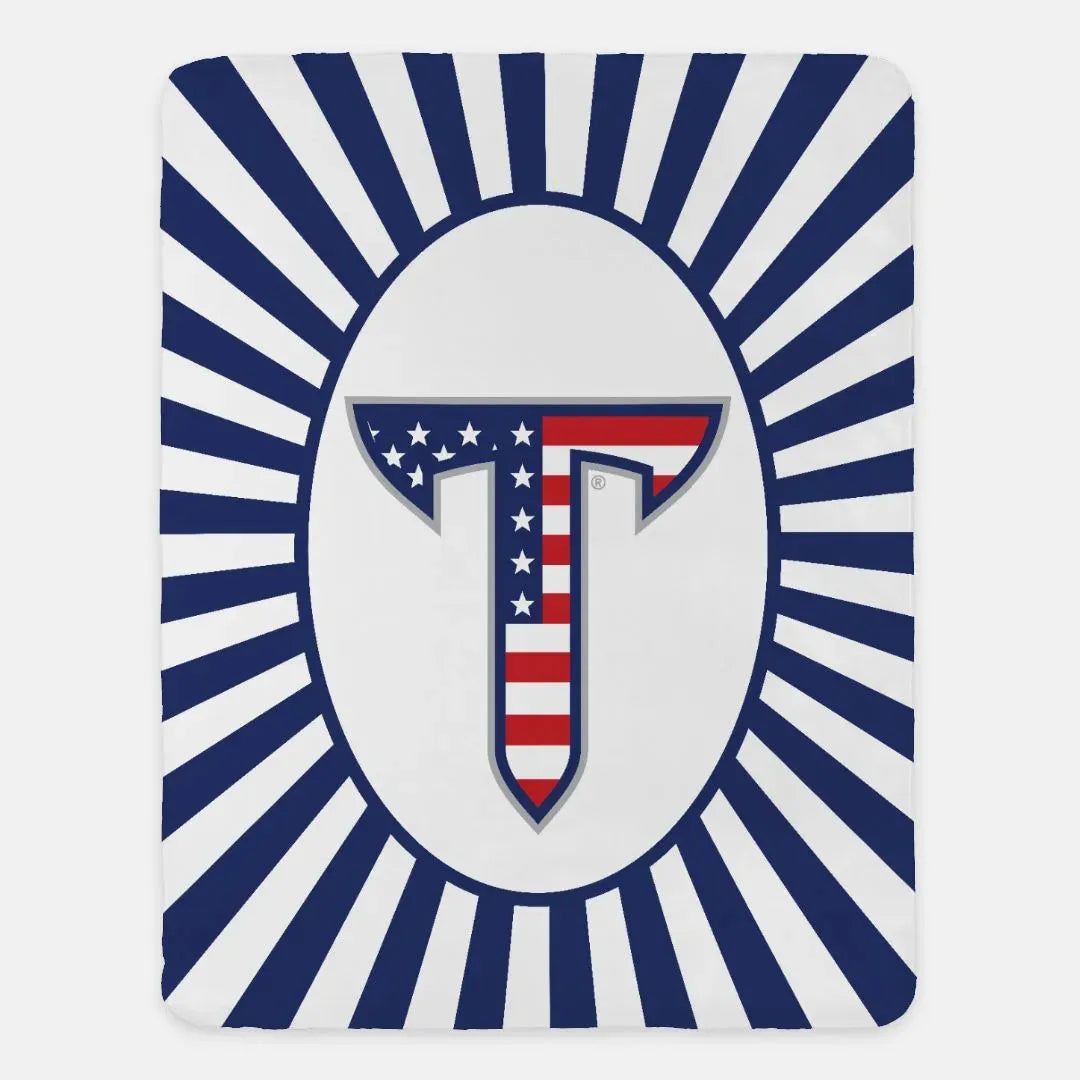 Troy University XL 60x80 Sherpa Blanket - American Flag T Throw Blankets