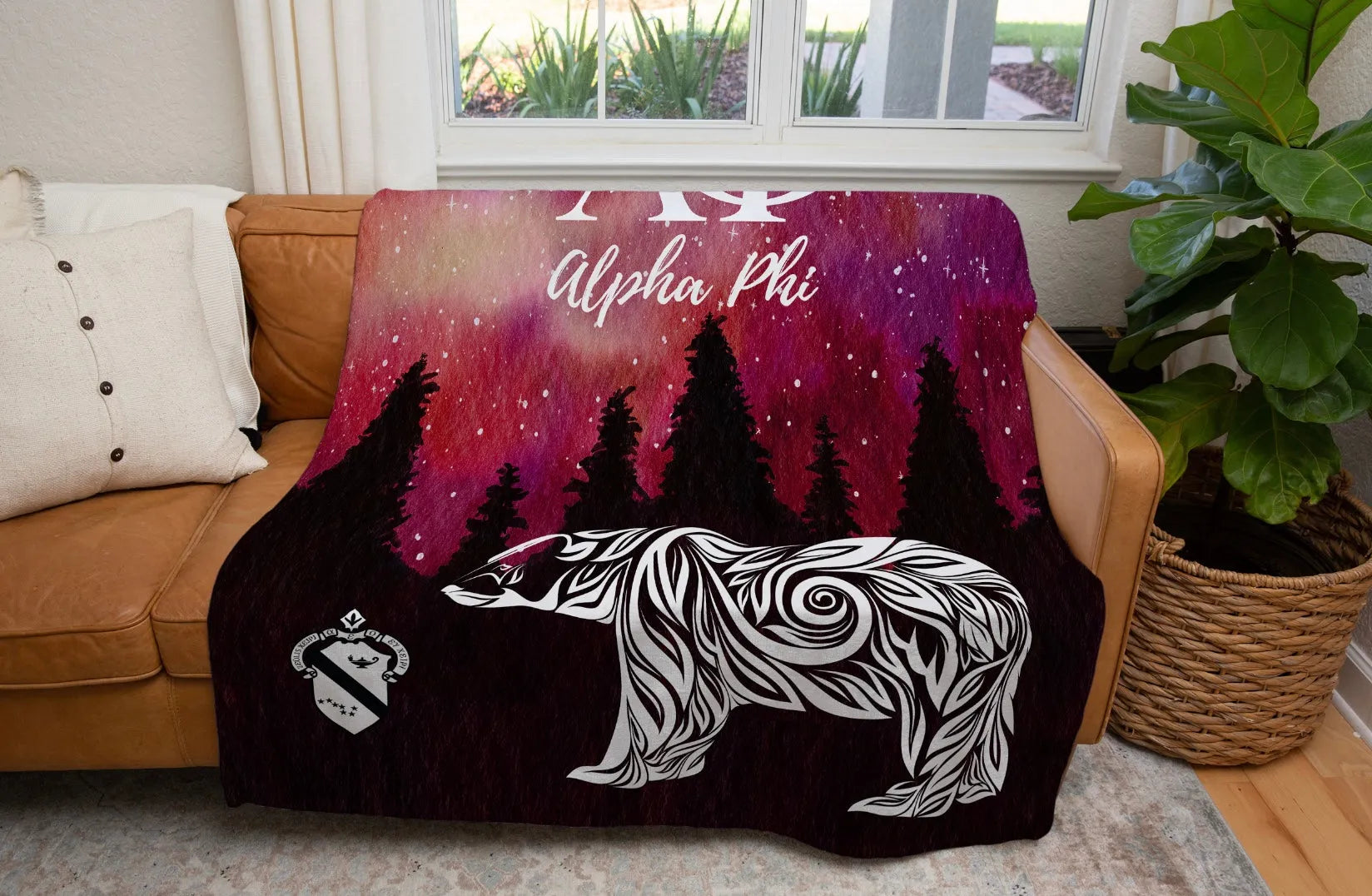 Alpha Phi Sherpa Blanket - Ursa Major Bear 60"x80" | Alpha Phi Gifts | Dorm Decor