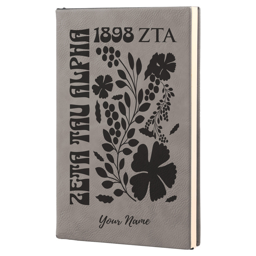 Zeta Tau Alpha Personalized Leatherette Notebook Journal Retro Floral