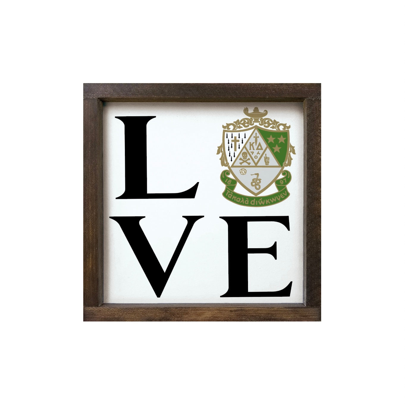 Kappa Delta Wood Framed Sign 12x12  - "LOVE" Crest | Kaydee Decor