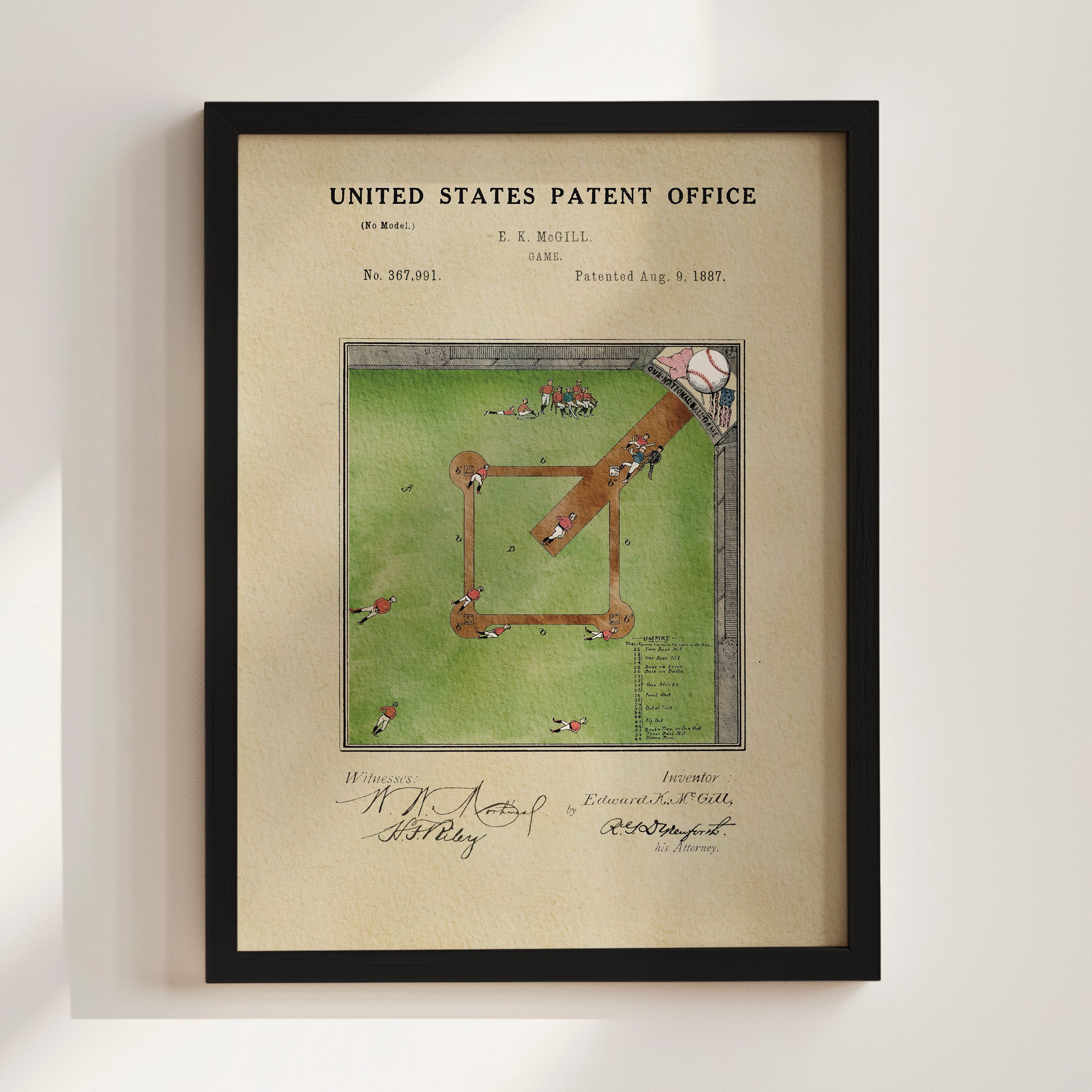 Baseball Field US Patent Art Print | Sports-Themed Dorm Decor | Campus Greek Fit