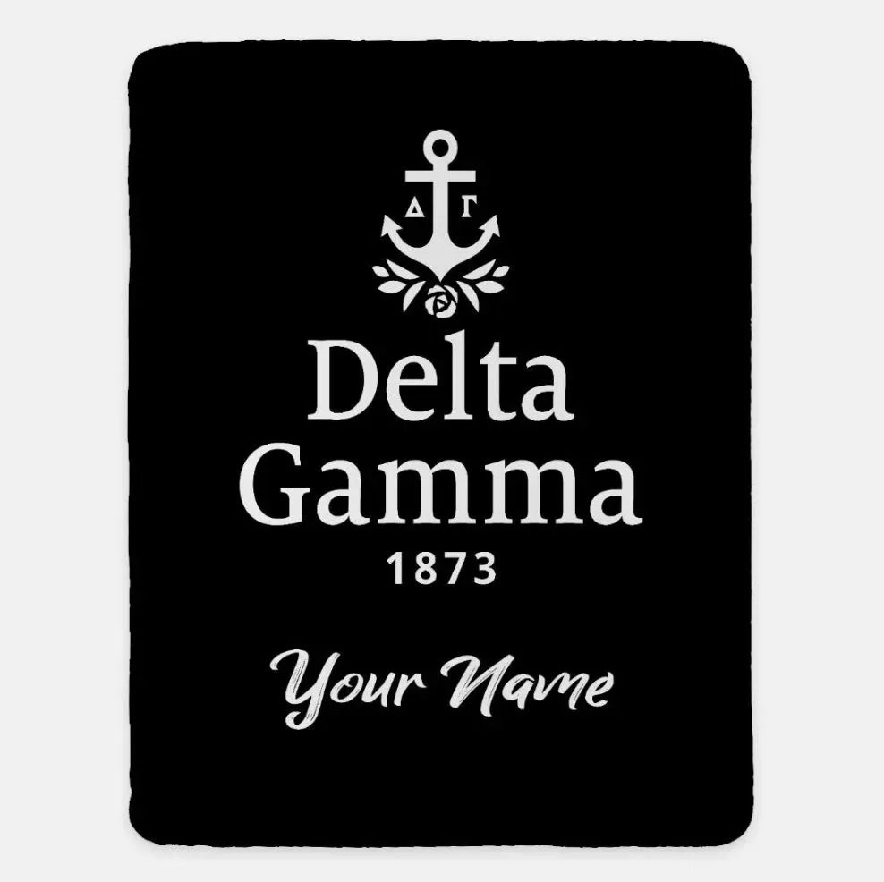 Personalized Delta Gamma XL 60x80 Sherpa Throw Blanket Black Throw Blankets
