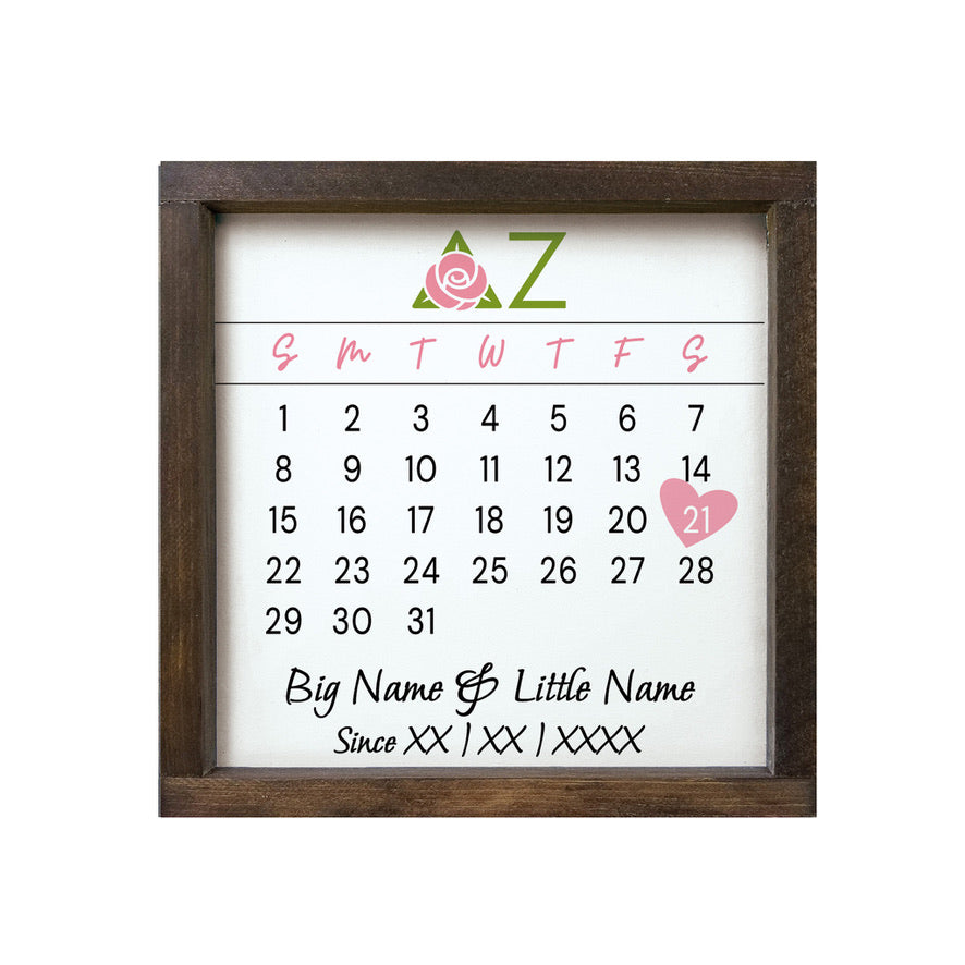 Delta Zeta Personalized Big Little Calendar Framed Sign - 12x12